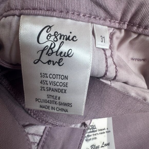 Cosmic Blue Love Womens Organic Chino Pants Sz 31Shadow Rose cuffed Straight Cut - Picture 4 of 10